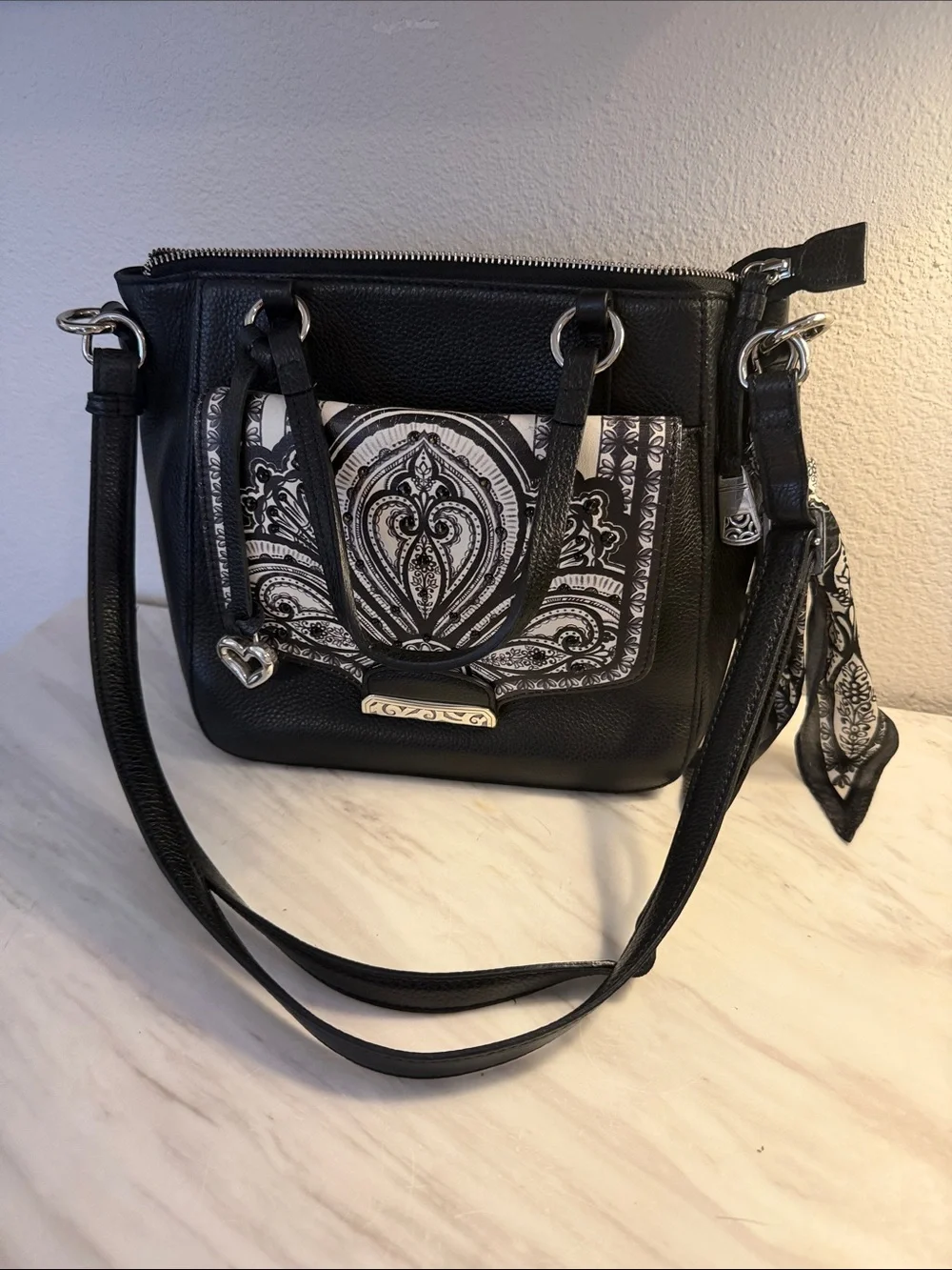 Brighton Black Crossbody with Black & White Removable Accent Pocket Flap